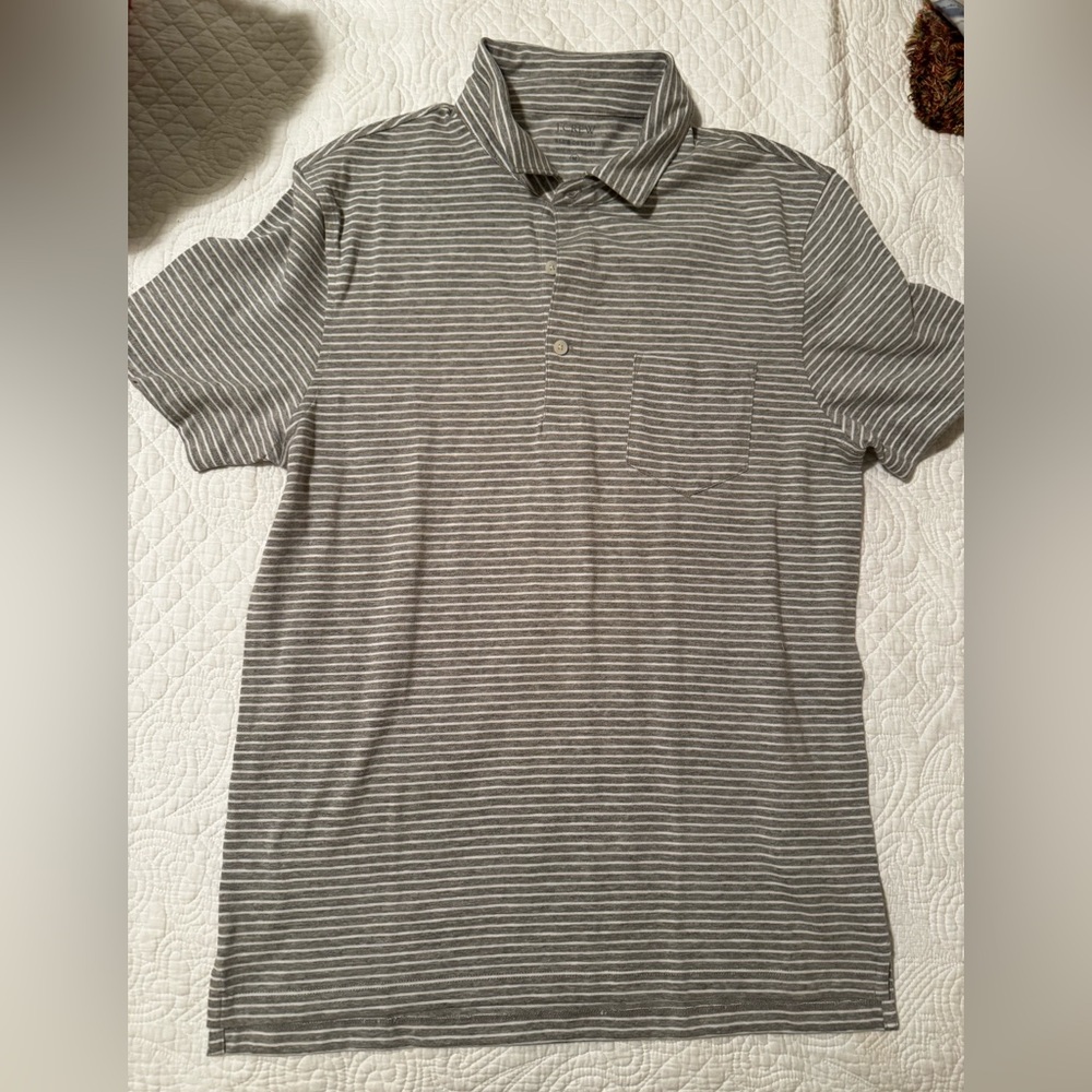J. Crew Men's Polo in Gray and White Stripes